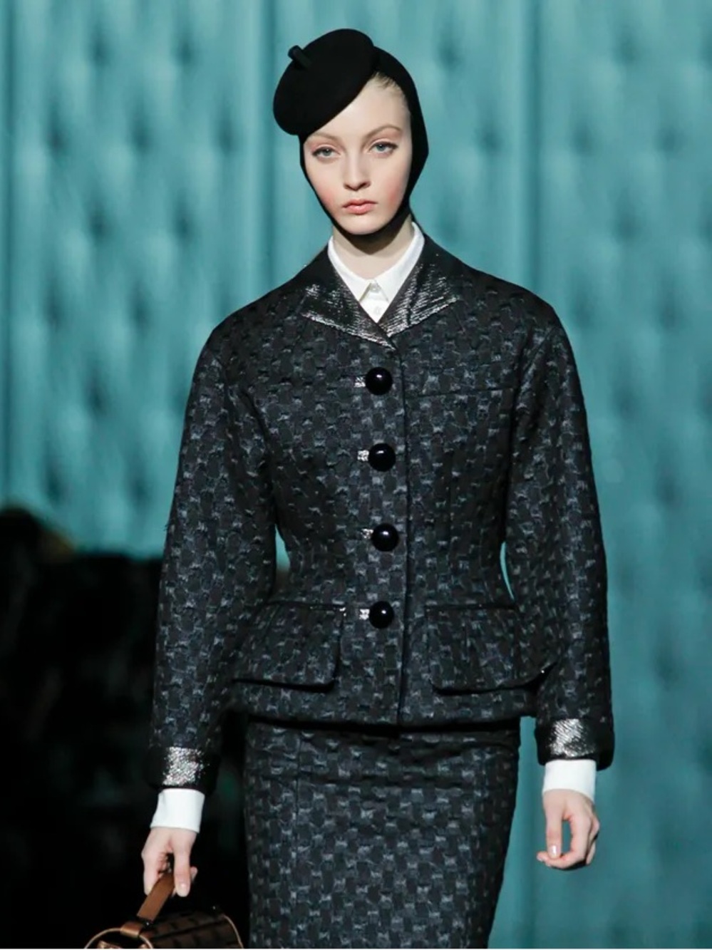 MARC JACOBS F/W 2011 Metallic Jacquard Zip Peplum Puffer Jacket in Black
